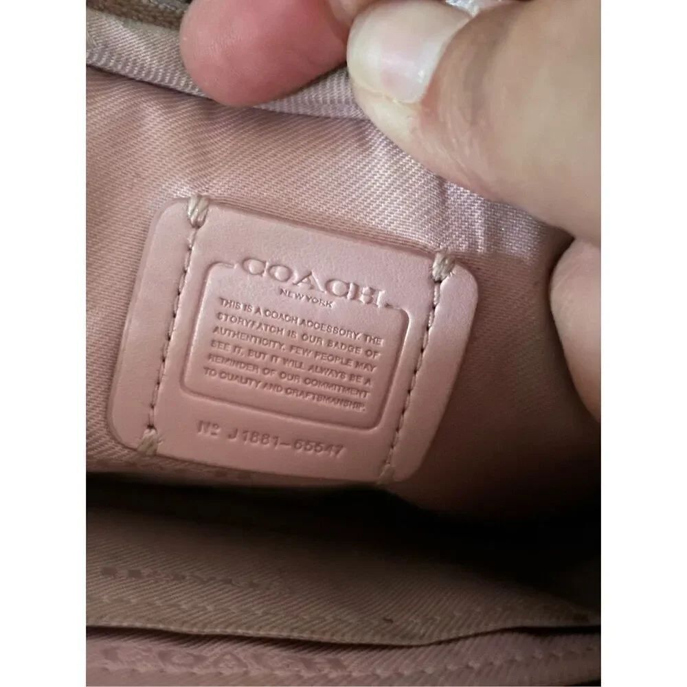 Coach Light Pink Pebbled Leather Mini Crossbody Bag double zip compartments - Picture 2 of 9